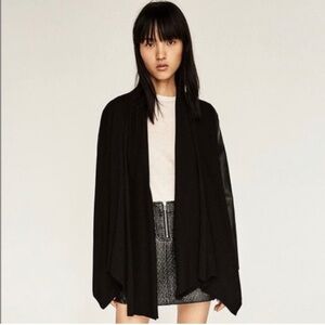 Zara open cardigan with faux leather sleeves